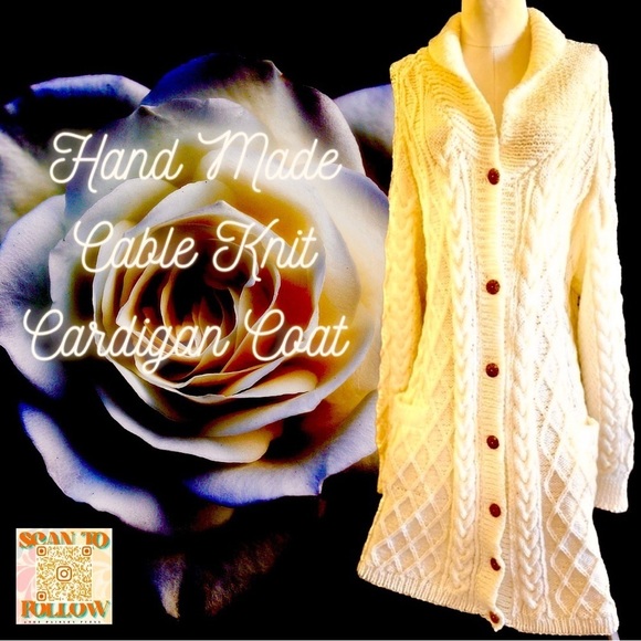 𝅺HANDMADE CABLE KNIT CARDIGAN SWEATER COAT - Picture 1 of 17